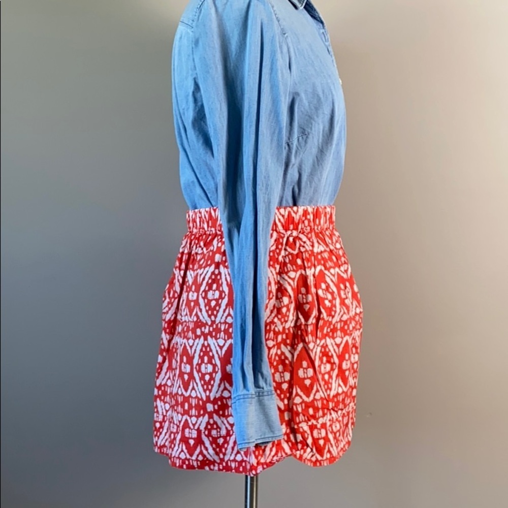 J. Crew Factory Mini Paper Bag Skirt Cotton Ikat/Tribal Orange/White Medium - Picture 3 of 8